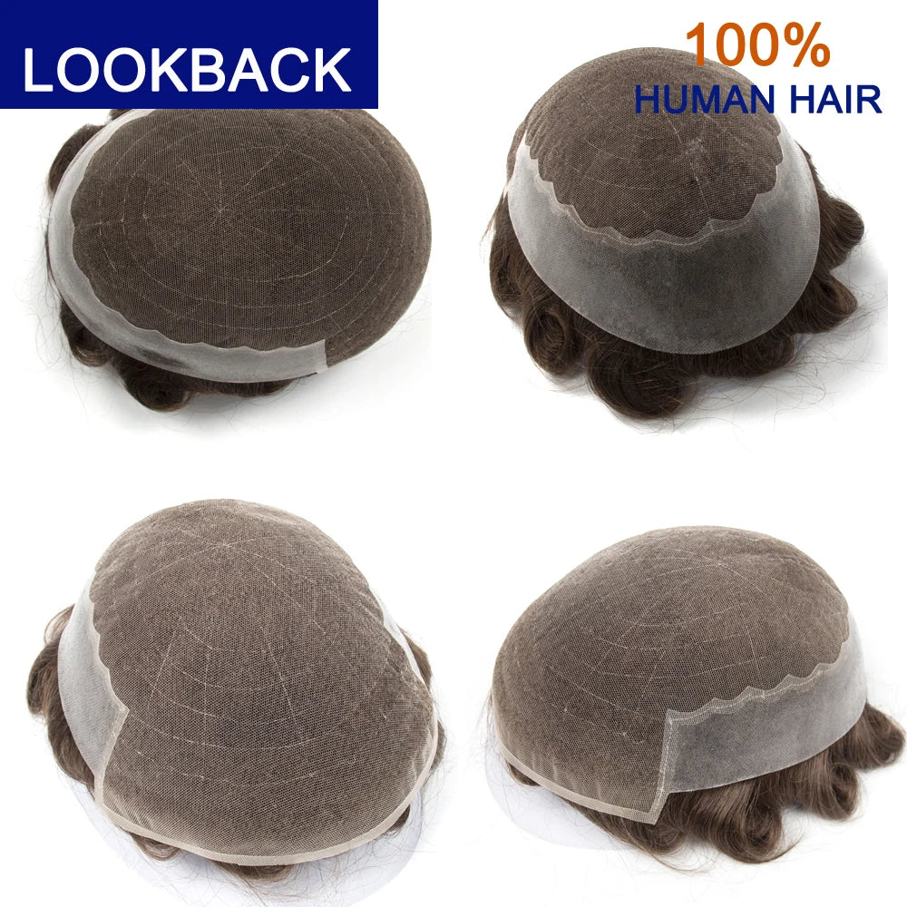 Men's Human Hair Toupee – Lace & PU Base, Straight, 6x8 / 7x9 / 8x10