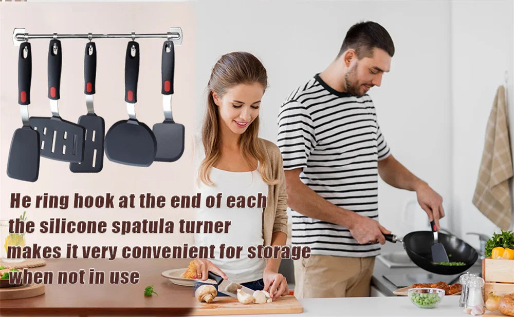 High-Temperature Silicone Spatula – Non-Stick Frying Turner with Spring Steel Core