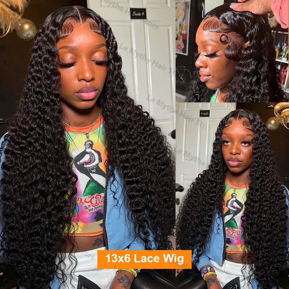 Le mythe 13x6 HD Deep Wave Lace Frontal Human Hair Wig (30–40 Inch) – 5x5 Glueless Water Curly Wear & Go
