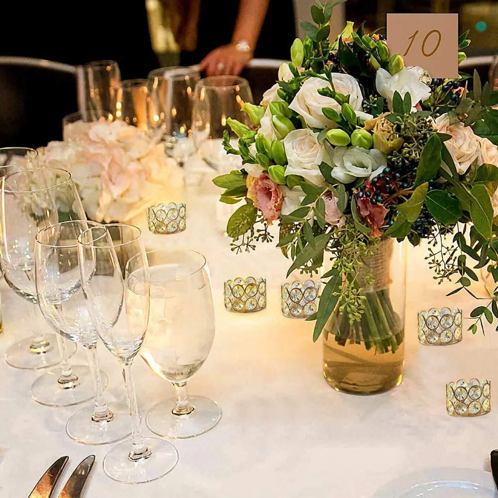 24PCS Crystal Gold Votive Candle Holders – Elegant Decorative Tealight Holders for Weddings, Parties & Gifts