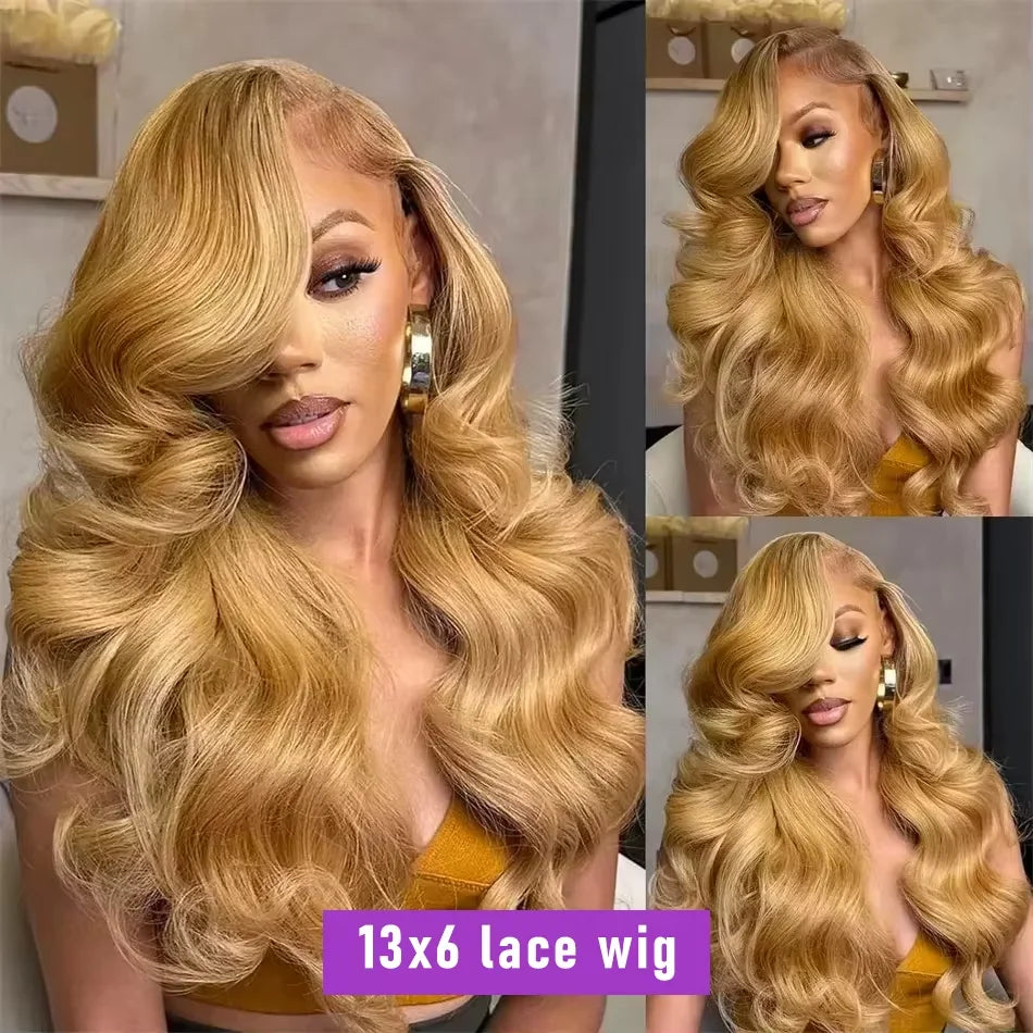 Honey Blonde 13x6 HD Lace Front Human Hair Wig – 250% Density Body Wave Brazilian Remy