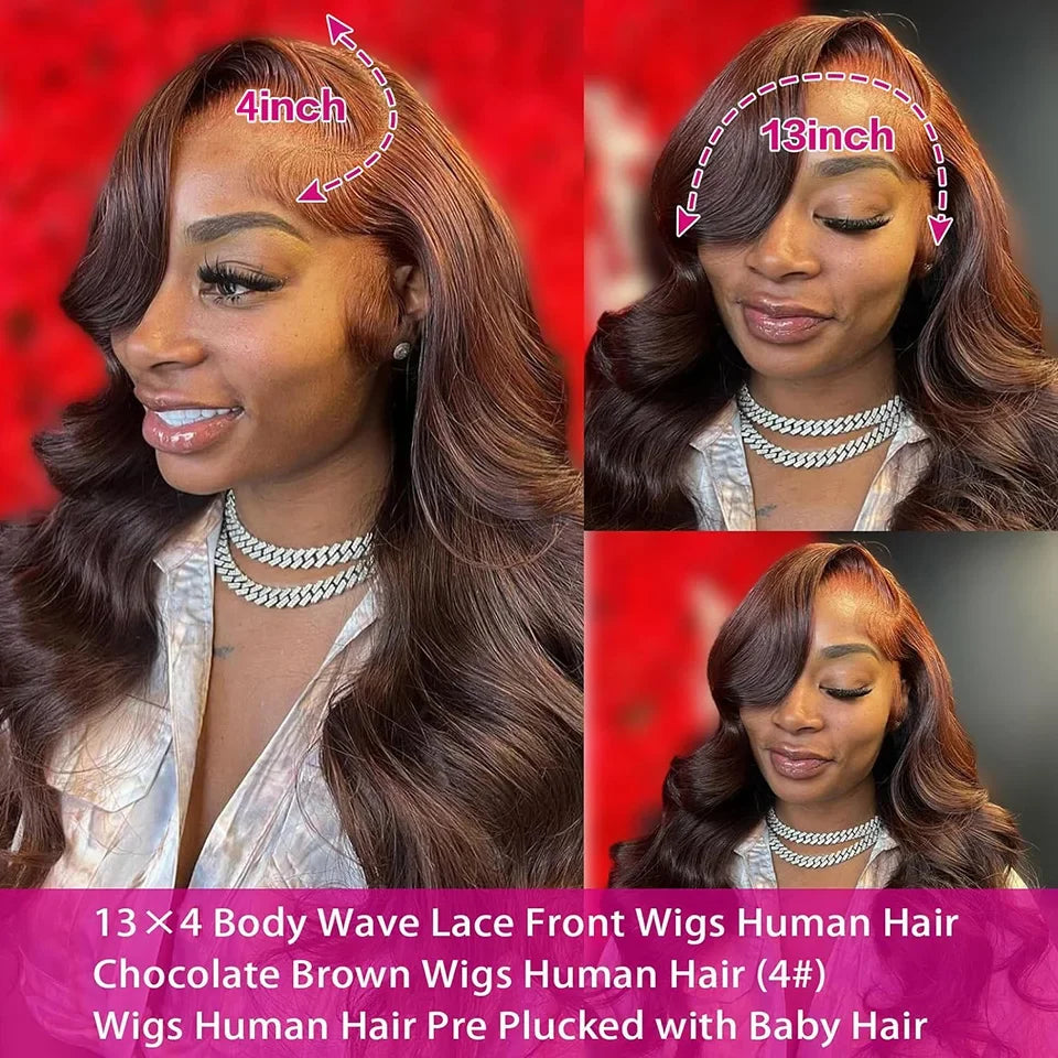 Body Wave Chocolate Brown 13x6 HD Lace Front Human Hair Wig – Pre-Plucked & Colored