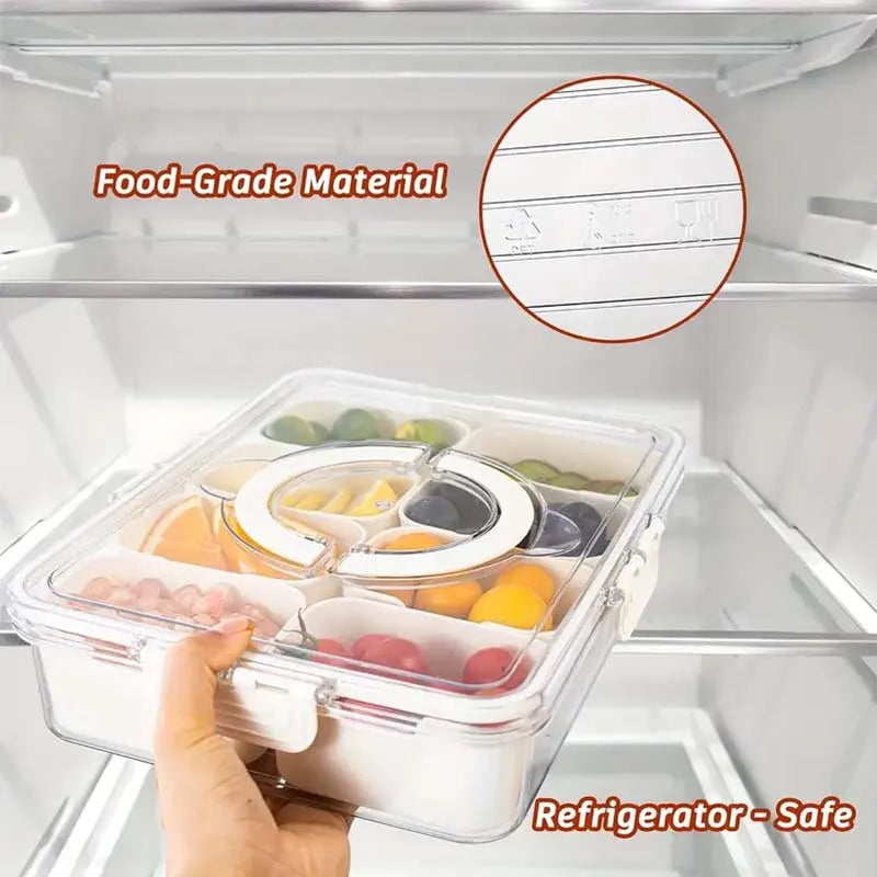 Appetizer Serving Tray with Lid & Handle – 8-Compartment Snack Organizer
