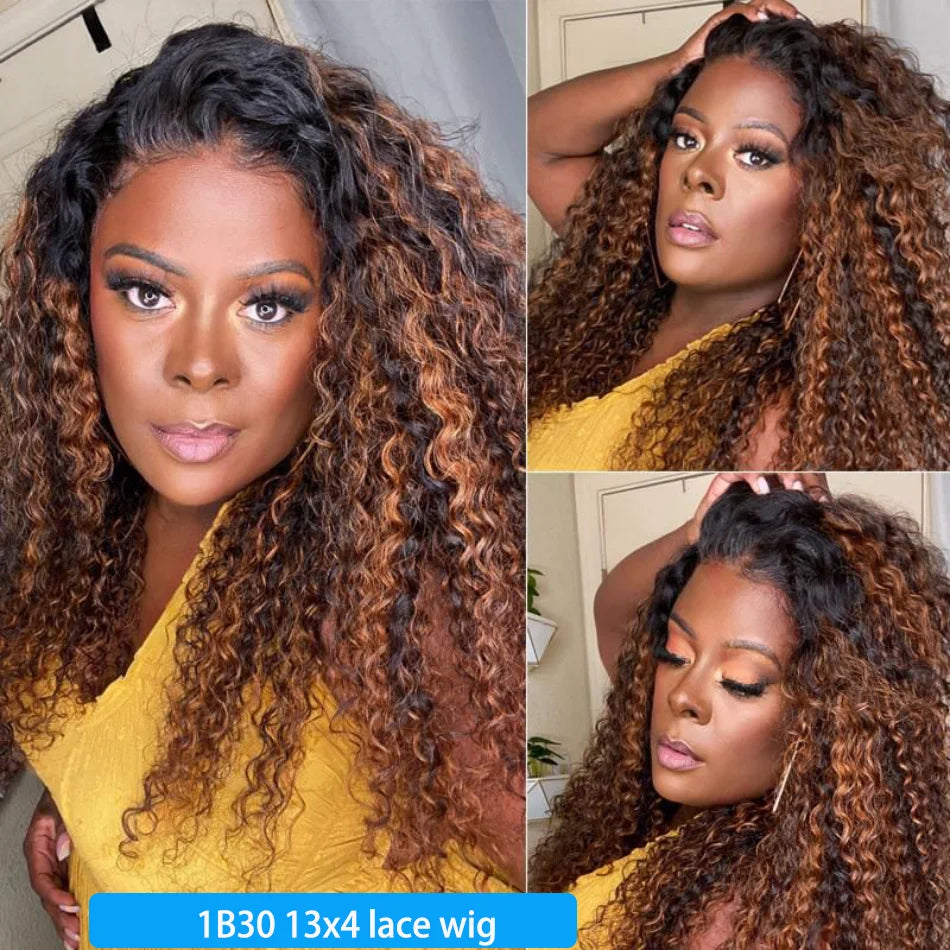 Wiggogo Highlight Curly 13x6/13x4 HD Lace Frontal Human Hair Wig – P4/27 & 1B/30 Ombre Deep Wave