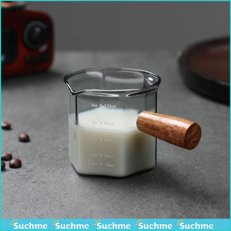 120ml Heat-Resistant Glass Espresso Measuring Cup with Wooden Handle