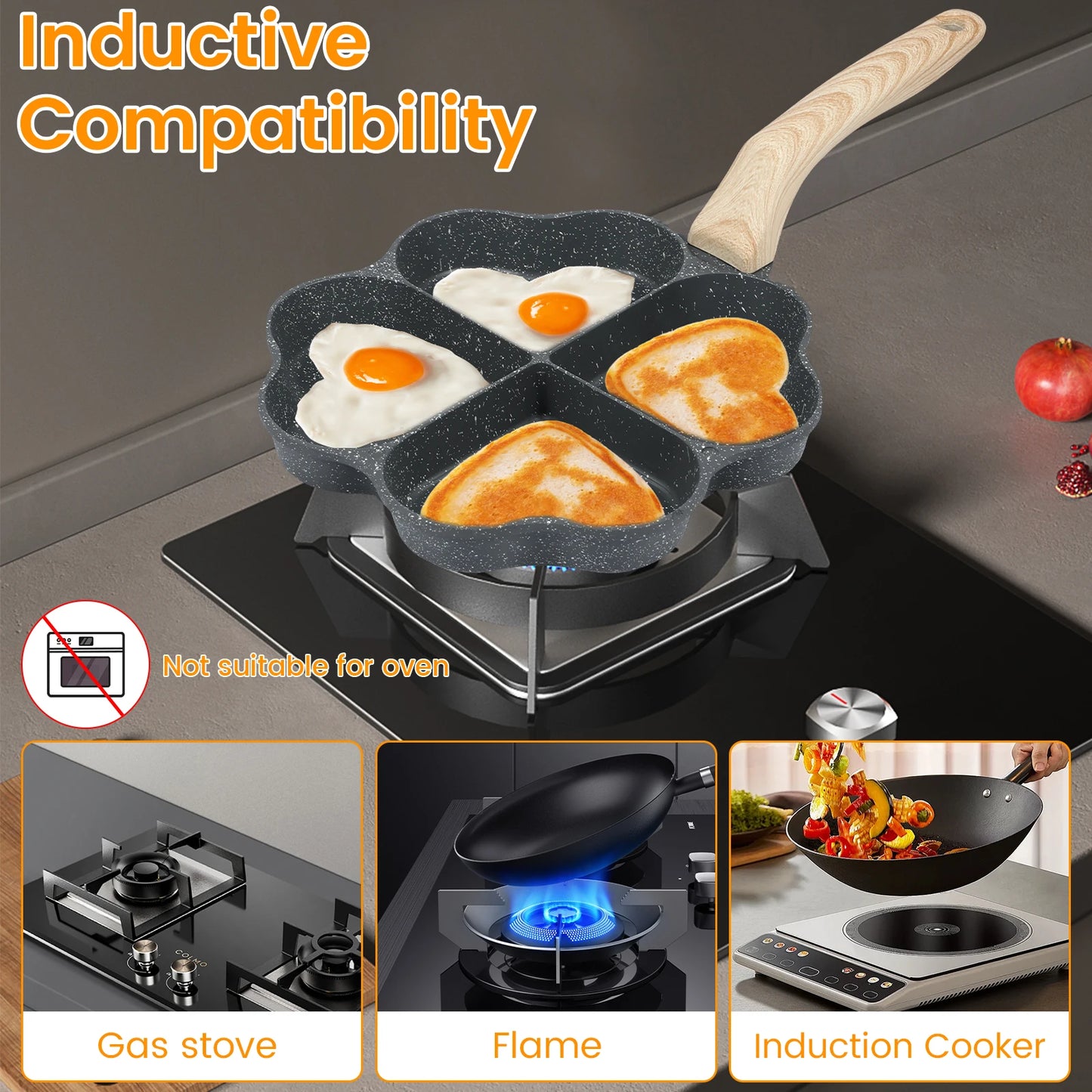 4-Cup Heart Egg Frying Pan – Non-Stick Aluminum Omelette Skillet for Gas & Induction Cooker
