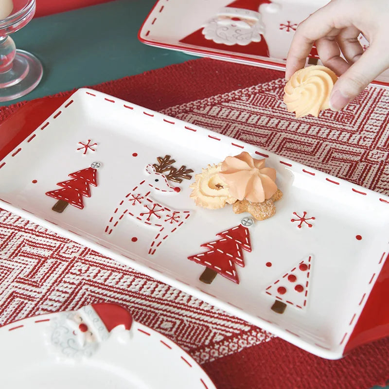 Christmas Ceramic Dinnerware Set – Santa, Snowman, and Tree Plates, Mugs & Bowls for Festive Holiday Table Decor