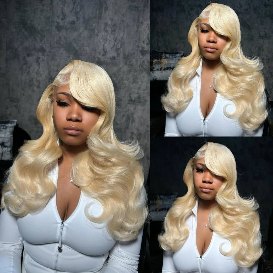 13x6 Colored Body Wave Lace Front Wig | Green, Grey & Blonde 613