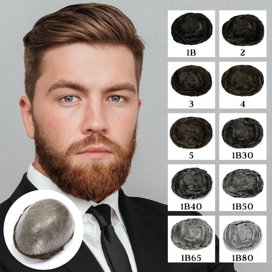 Men's Indian Human Hair Toupee – PU Skin Base, 120/130% Density