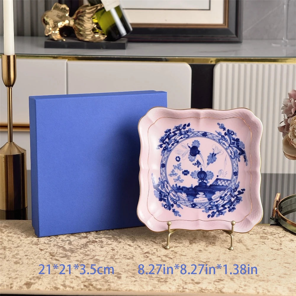 Ceramic Afternoon Tea Set – Printed Porcelain Cup, Saucer, Tray, Milk Pot & High Foot Plate