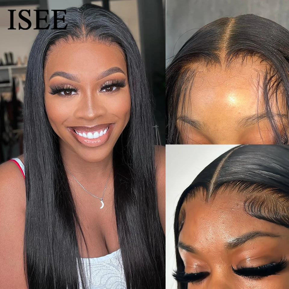 ISEE Hair Glueless Straight Wig (7x5 HD Lace, Pre-Plucked & Pre-Cut) – Malaysian Remy Human Hair, Ready to Wear (26”+)