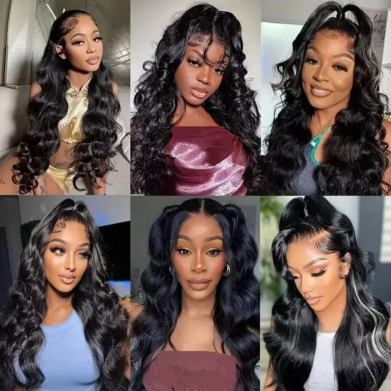 Natural Black 13x4 HD Transparent Lace Front Body Wave Wig 180% Density Brazilian Human Hair