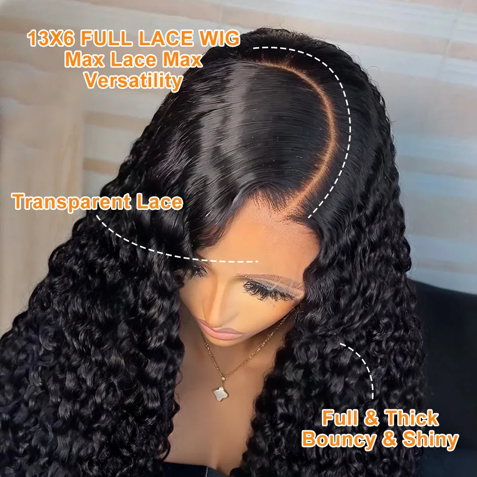 Brazilian Black Curly 13x6 HD Transparent Lace Front Wig (13x4 Option) – Remy Human Hair, 30–40 Inch