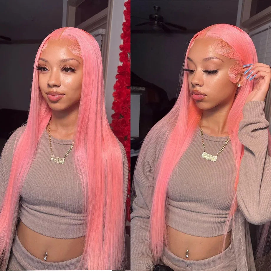 Pink Straight HD Lace Front Human Hair Wig (13x6 / 13x4, Brazilian Remy, 26”+)