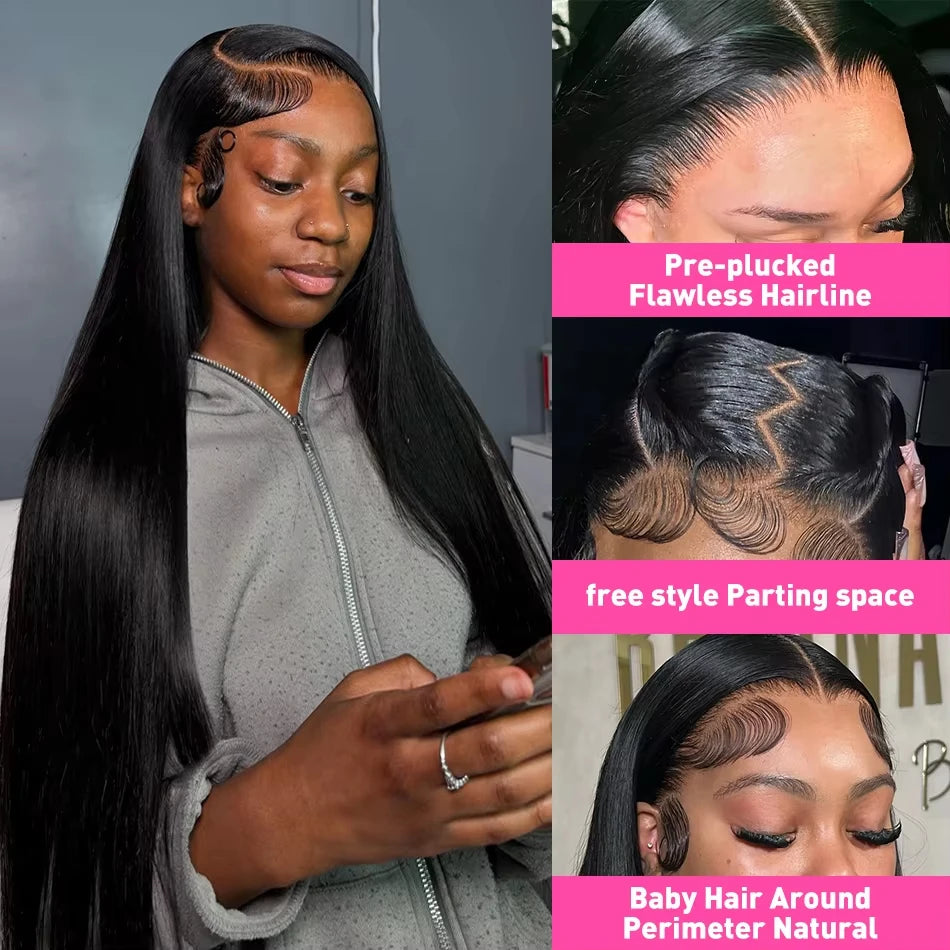 Lafino 40 Inch Bone Straight 13x6 HD Transparent Lace Front Wig (200% Density, Brazilian Remy)