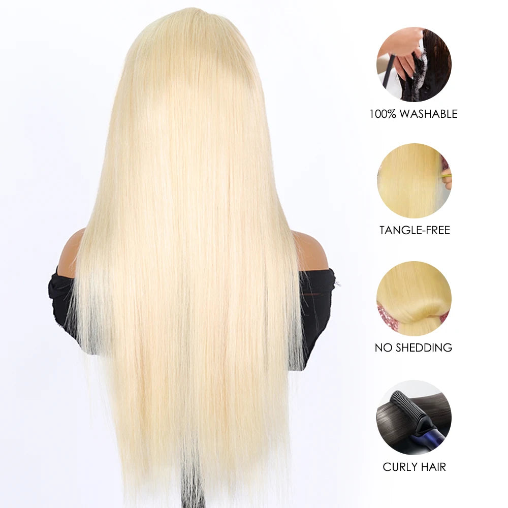 40–46 Inch 613 Blonde Bone Straight 13x6 HD Lace Front Human Hair Wig