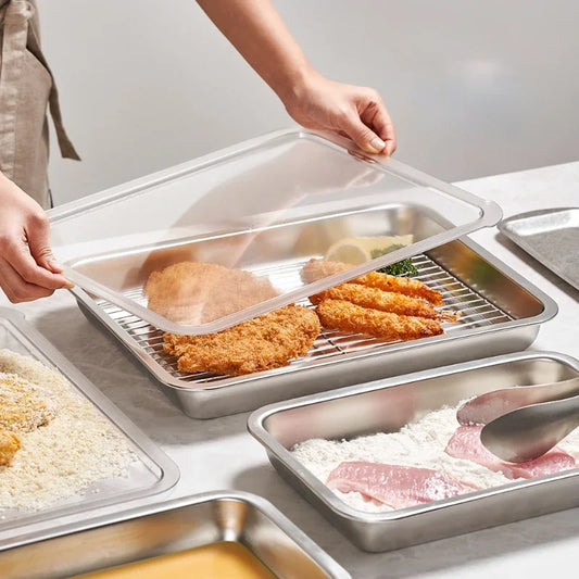 3PCS Stainless Steel Square Plates with Lids – Food Grade Multi-Purpose Set for BBQ, Steaming & Cold Dishes