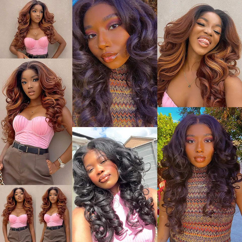 Latisha 13x6 Lace Front Wig – Curly Highlight Synthetic Wig with Baby Hair, 24 Inch Heat-Resistant Fiber