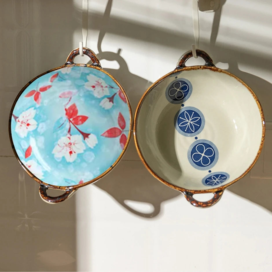 Japanese Ceramic Noodle Bowl with Handle – Microwave Safe Salad & Pasta Bowl