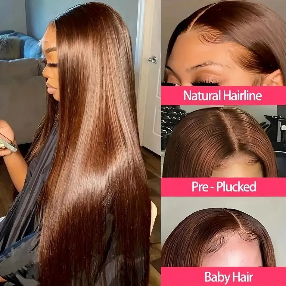 Chocolate Brown 13x6 HD Lace Front Wig (Bone Straight, 30 Inch, Brazilian Remy, Transparent Lace)