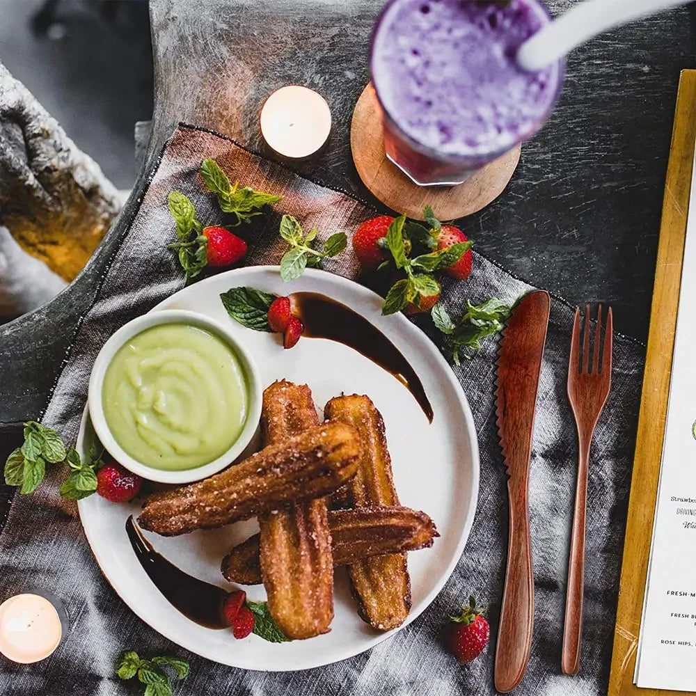 Wooden Spoon & Fork Set – 12/24PCS Natural Eco-Friendly Tableware