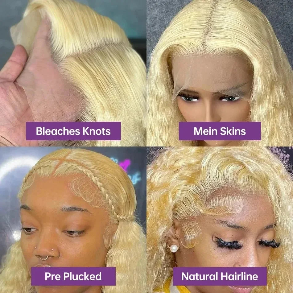 Curvique 613 Honey Blonde Deep Water Wave 13x6 HD Lace Front Wig (Brazilian Remy Human Hair)