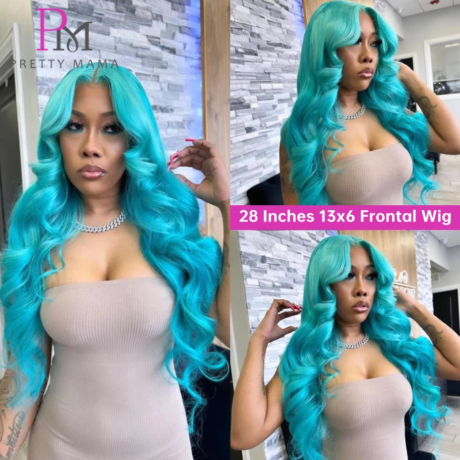 13x6 Colored Body Wave Lace Front Wig | Green, Grey & Blonde 613