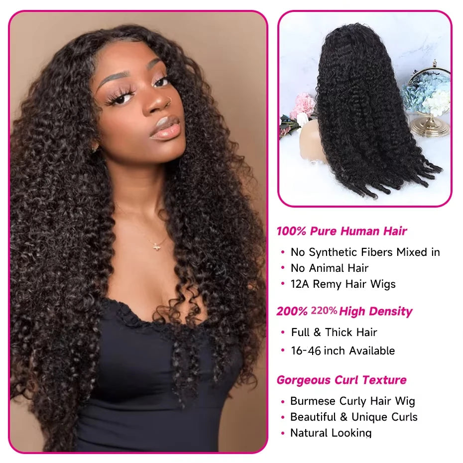 Burmese Curly 200% Density HD Transparent Lace Front Human Hair Wig (13x6 / 13x4 / 7x6)