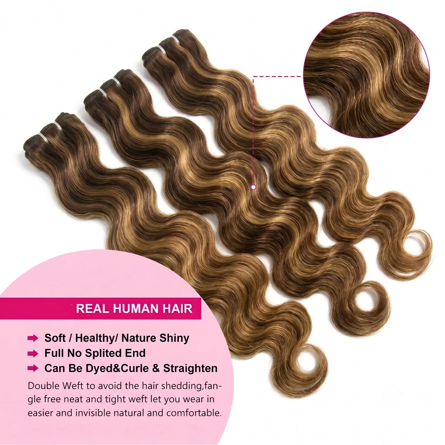 Highlight Ombre Body Wave Hair Bundles | 100% Brazilian Remy Human Hair | #613 & 4/27 | 16-34 Inch