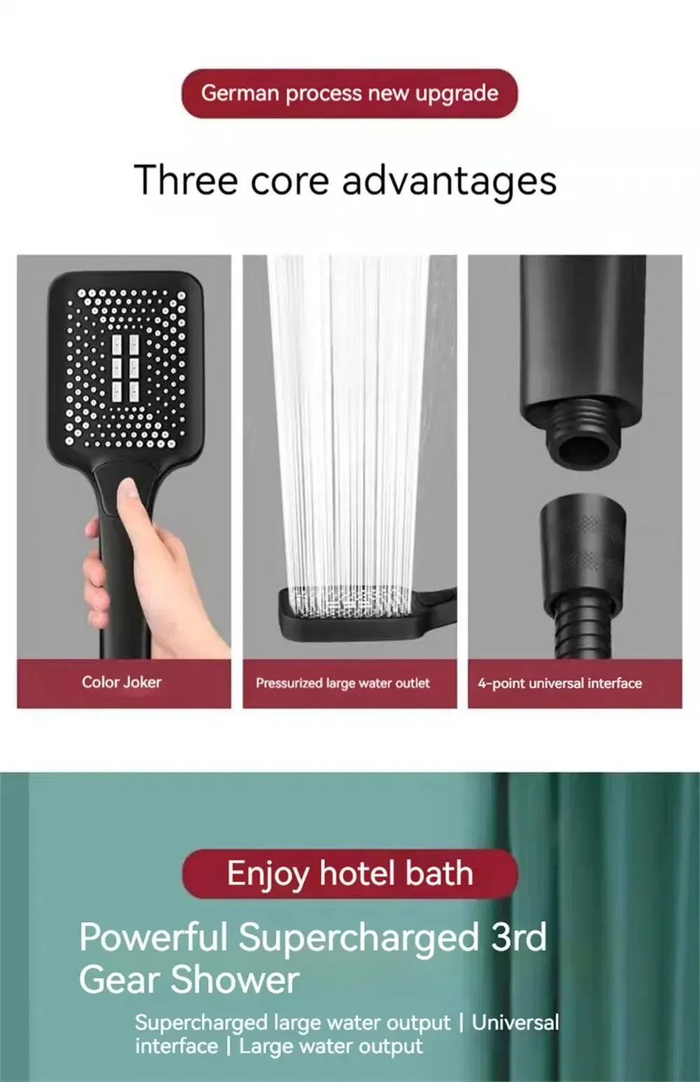 Adjustable 3-Mode Rainfall Shower Head | High-Pressure Water-Saving Handheld Shower – Gold Finish