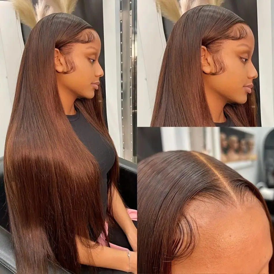 Chocolate Brown 13x6 HD Lace Front Wig (Bone Straight, 30 Inch, Brazilian Remy, Transparent Lace)