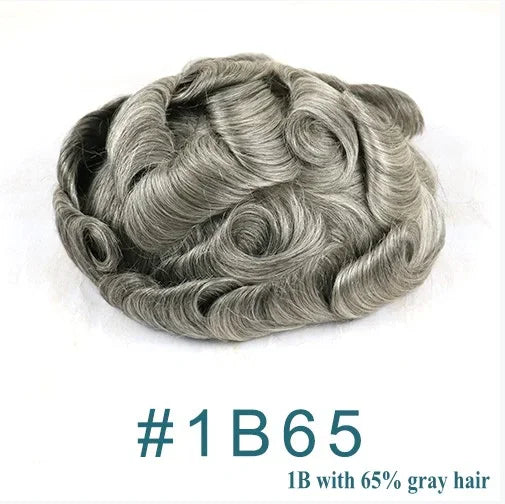 Men's Human Hair Toupee Wig – 30mm Wave, Natural Straight, 0.1mm PU Base