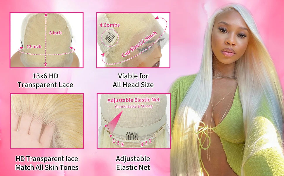 613 Honey Blonde Bone Straight Lace Frontal Wig – 13x6 HD Transparent, 30 & 40 Inch, 200% Density