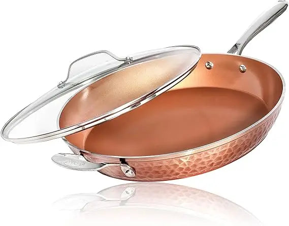 Gotham Steel 14" Hammered Copper Frying Pan – Nonstick Ceramic, Induction Base