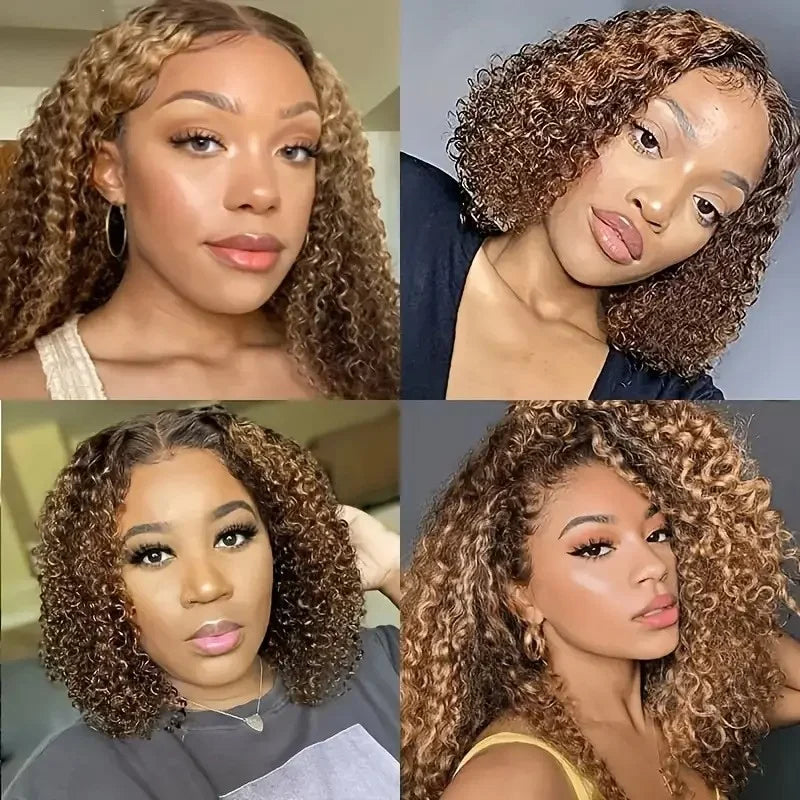 16" Curly Wave 5x5 Pre-Cut Glueless Bob HD Lace Wig (220% Density) – 100% Brazilian Remy Human Hair