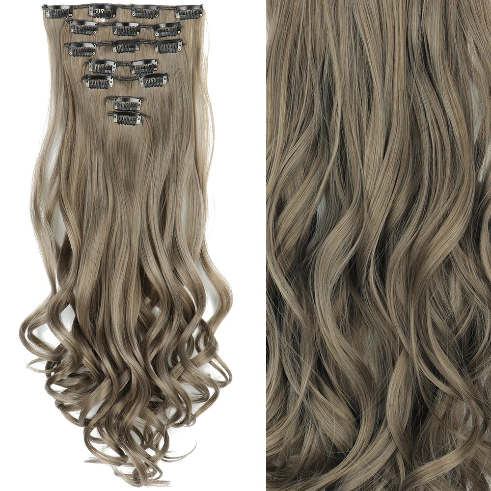 7Pcs Clip-in Hair Extensions | 24 Inch Straight | 60 Colors | Heat Resistant Fiber