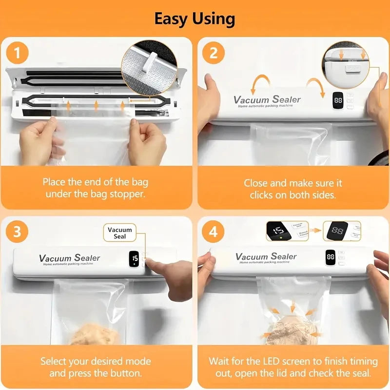 3-in-1 Automatic Vacuum Sealer | Food Saver with LED Display & Bags