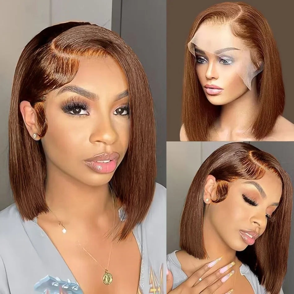 Bone Straight Bob 13x4 Lace Frontal Human Hair Wig – Chocolate Brown #4 Short Bob