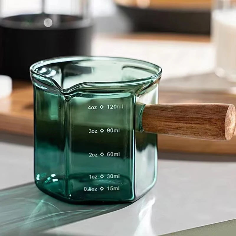 120ml Heat-Resistant Glass Espresso Measuring Cup with Wooden Handle