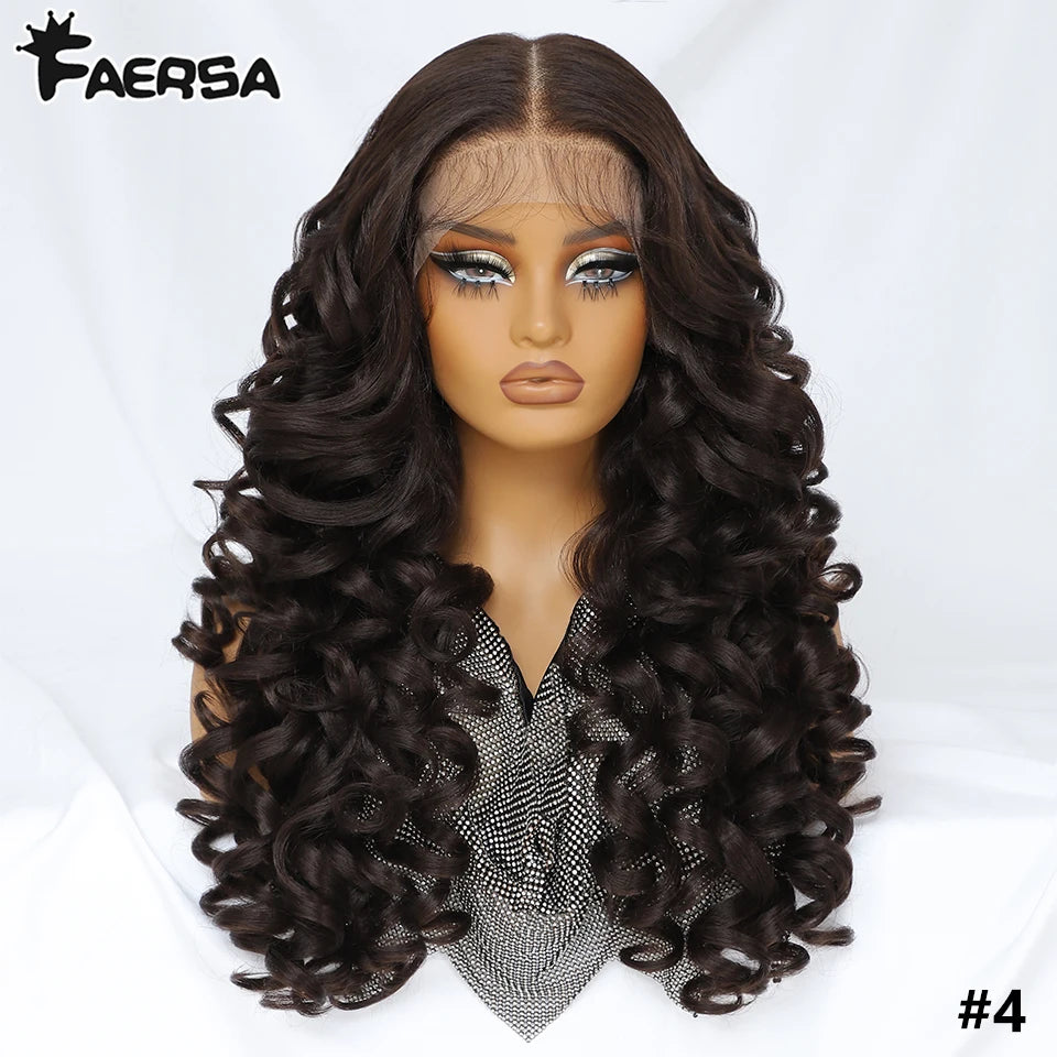 Latisha 13x6 Lace Front Wig – Curly Highlight Synthetic Wig with Baby Hair, 24 Inch Heat-Resistant Fiber
