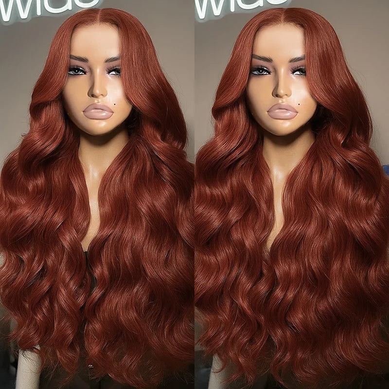 13x4 Reddish Brown Body Wave HD Transparent Lace Front Human Hair Wig #33