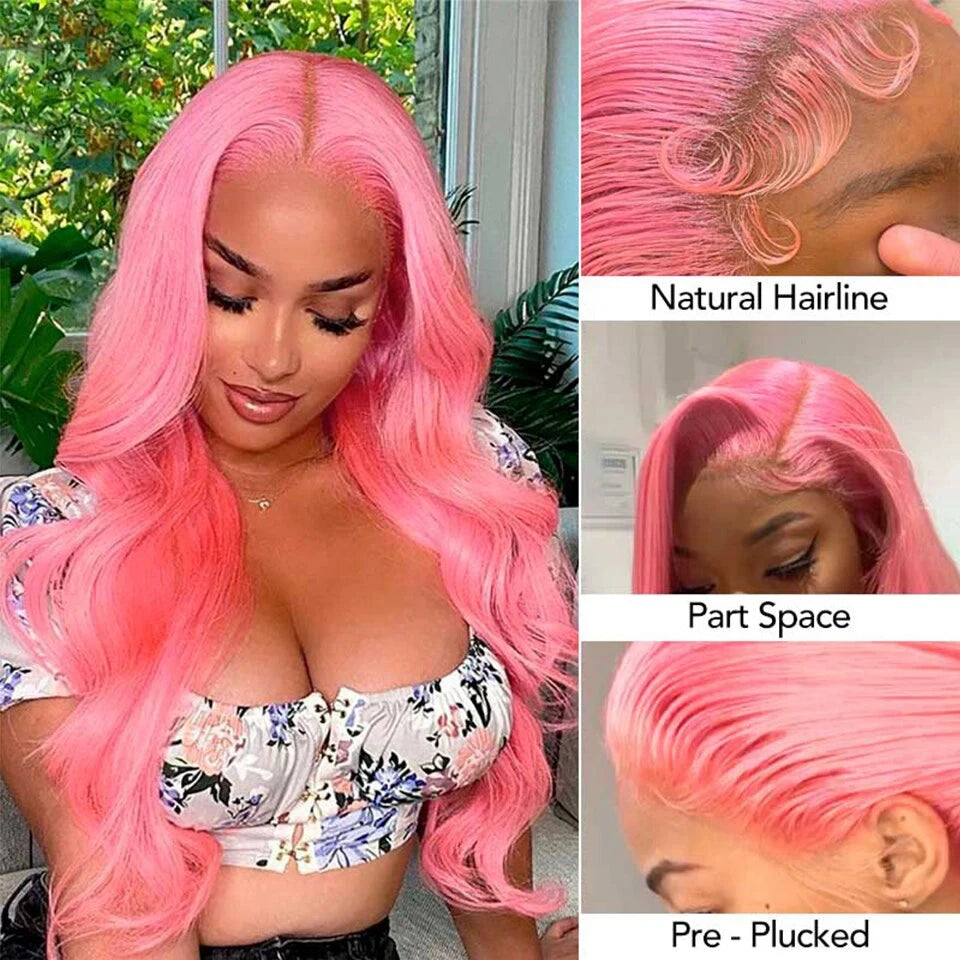 40” Rose Red Body Wave HD Lace Front Wig – 13x6 Transparent Brazilian Human Hair