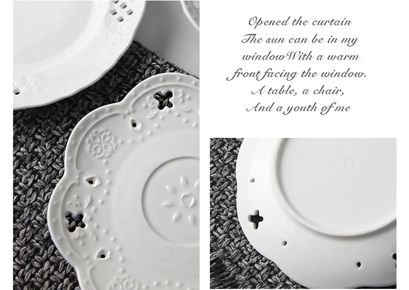 White Embossed Porcelain Plate – 6-Inch Round Ceramic Serving Dish for Weddings, Parties & Elegant Buffet Displays