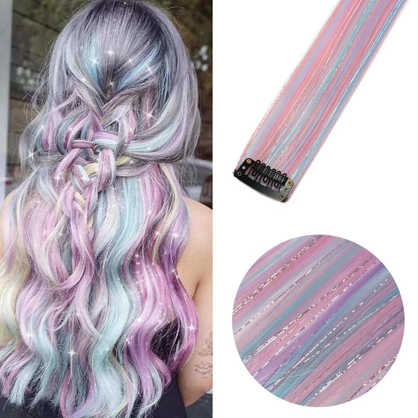 Colored Party Highlight Clip-In Hair Extensions | Synthetic Straight | 6pcs 70g | 22 Inch | Multi-Color
