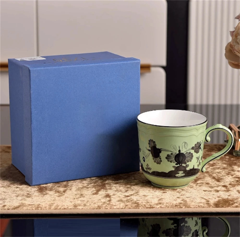 Ceramic Afternoon Tea Set – Printed Porcelain Cup, Saucer, Tray, Milk Pot & High Foot Plate