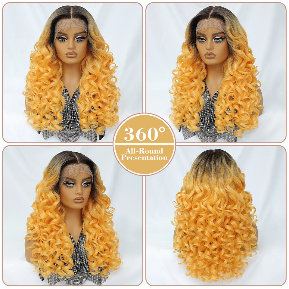 Latisha 13x6 Lace Front Wig – Curly Highlight Synthetic Wig with Baby Hair, 24 Inch Heat-Resistant Fiber