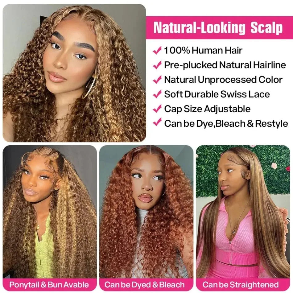 360 Full Lace Deep Wave Human Hair Wig · 427 Highlight · Pre-Plucked HD Hairline · 40 Inch · 250 Density