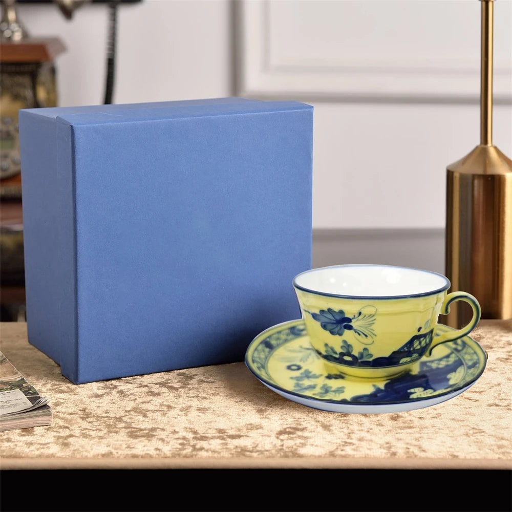 Ceramic Afternoon Tea Set – Printed Porcelain Cup, Saucer, Tray, Milk Pot & High Foot Plate