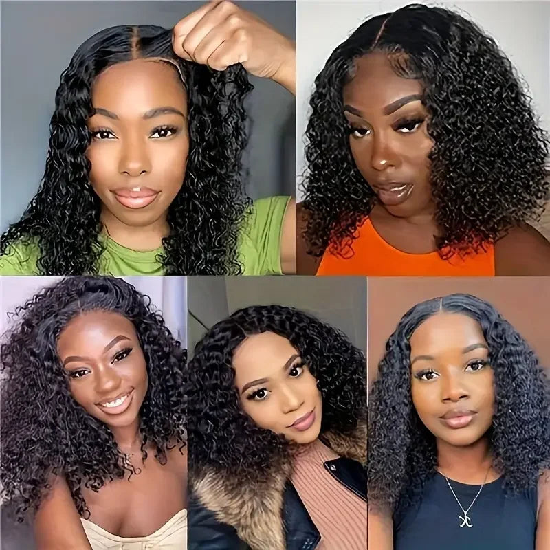 4x4 Put On & Go Glueless Kinky Curly Bob Wig (Pre-Cut Lace, Pre-Plucked) – Brazilian Remy Human Hair