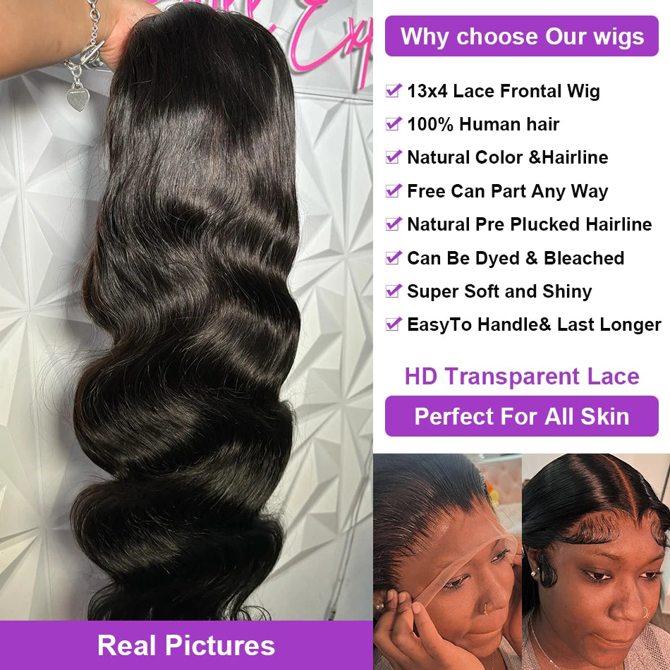 Bling Hair Body Wave 13x6 Lace Front Human Hair Wig (13x4 Option, Transparent Lace, 30–32 Inch, 180% Density)
